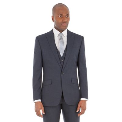 Navy broken check wool blend tailored fit suit jacket